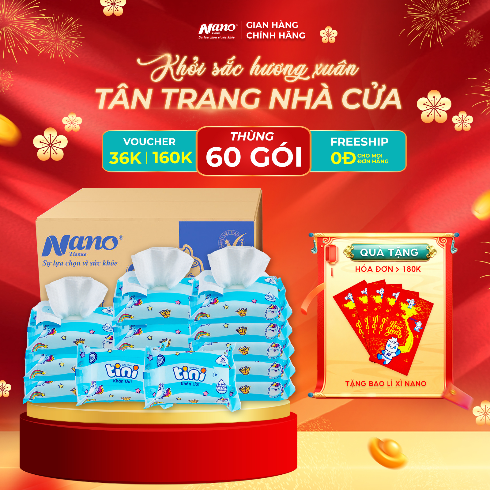 Khăn ướt Tini 20 tờ Màu xanh